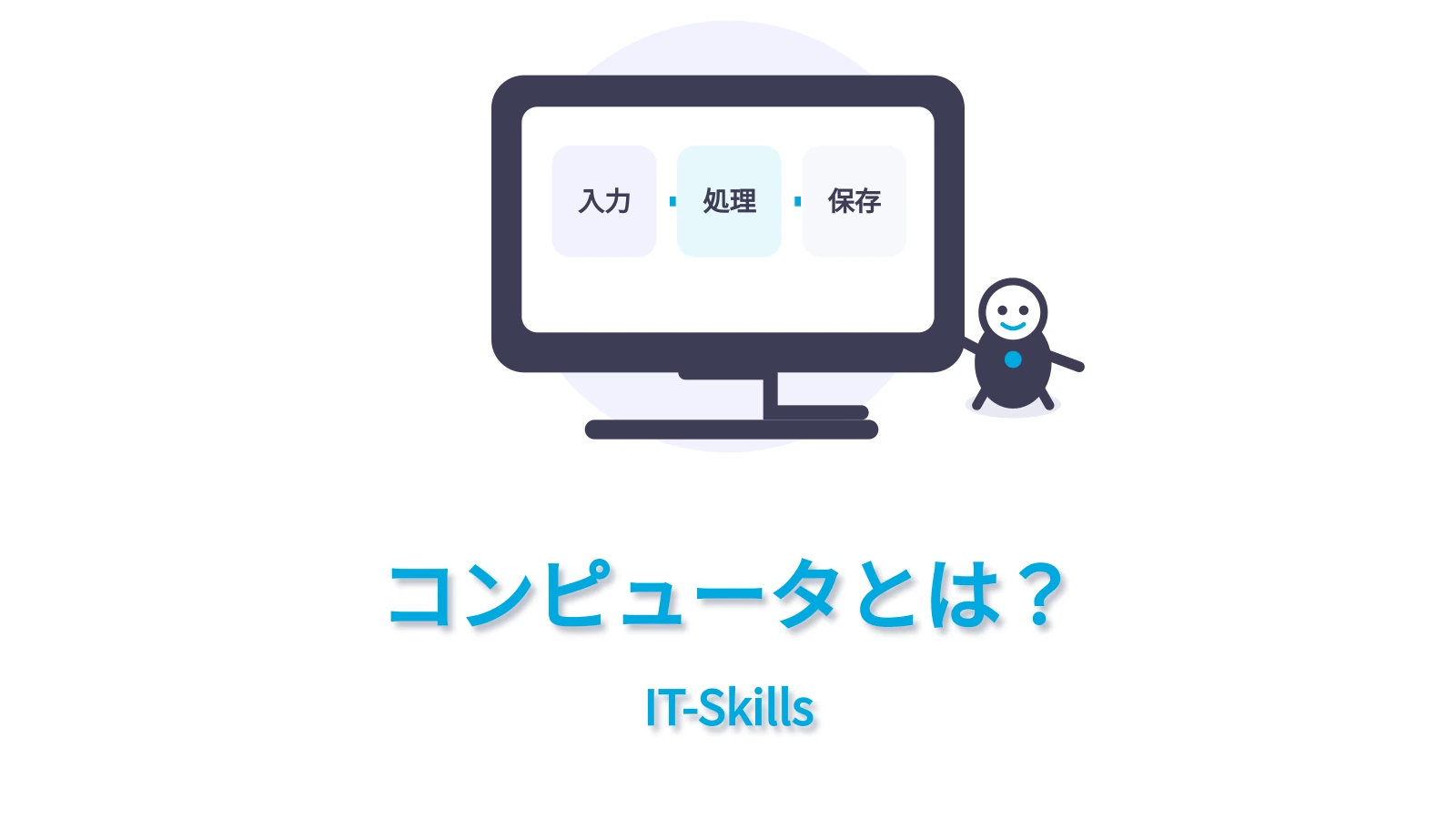 コンピュータとは？をコンピュータ基礎シリーズの統一デザインで表すアイキャッチ